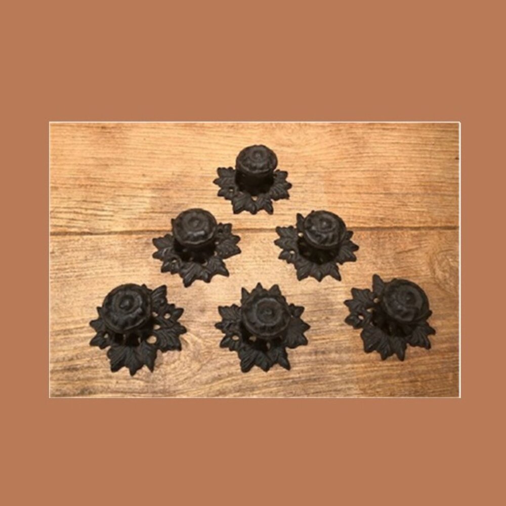 Six (6) Rustic Leaf Cast Iron Drawer Pull 3" wide Set of Six (6) 0058A